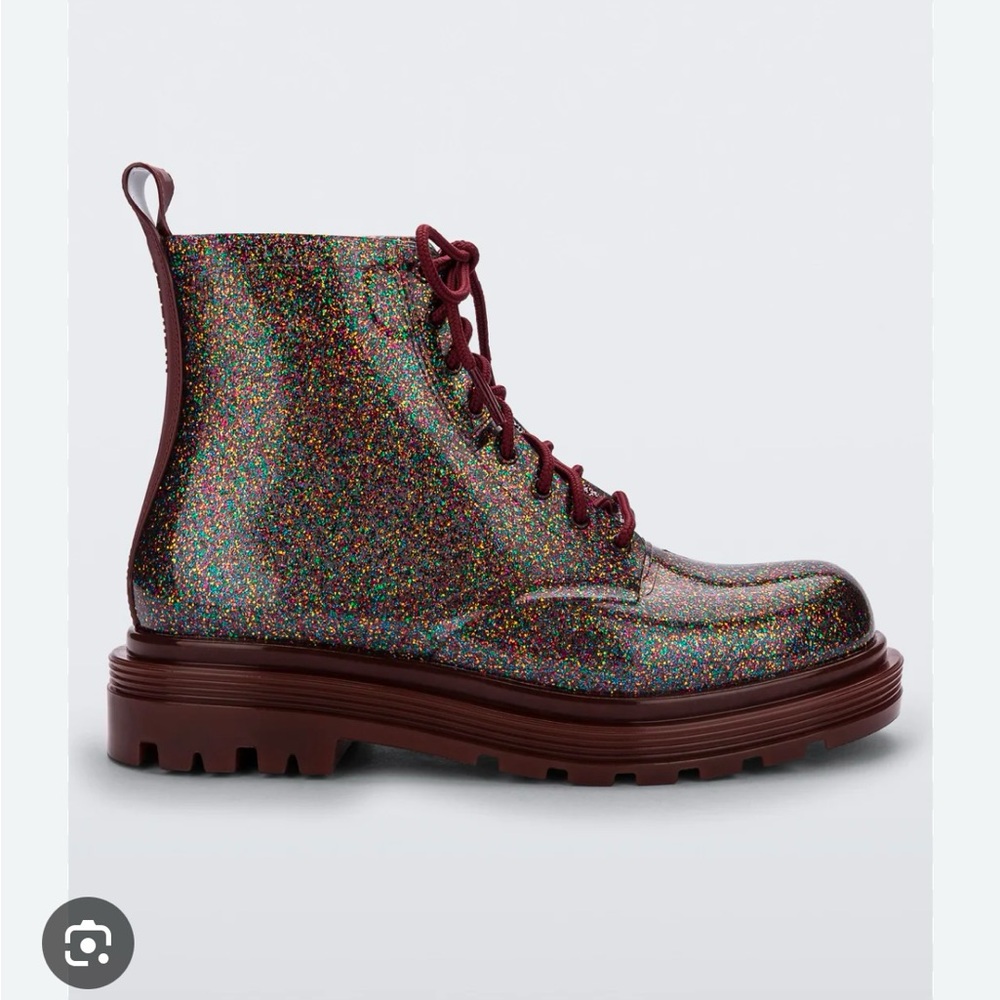 Melissa Glitter Combat Boots - Multicolor and Burgundy